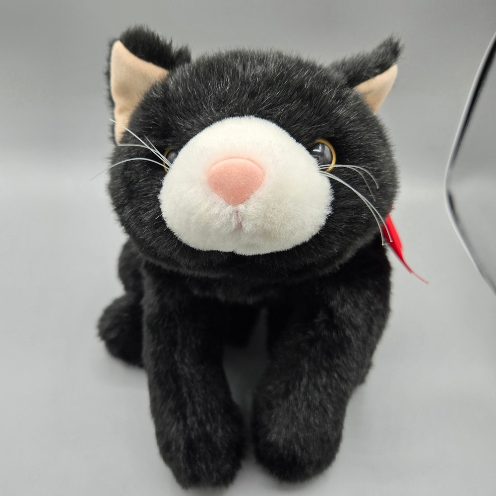 Vintage Kids of America Black Tuxedo Cat Plush Red Ribbon Bow Weighted 14‎ Inch